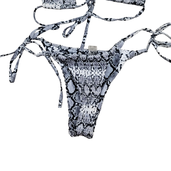 SHEIN Black and White Snake Print Cutout Bikini with Tie-Side Bottoms - Picture 3 of 6